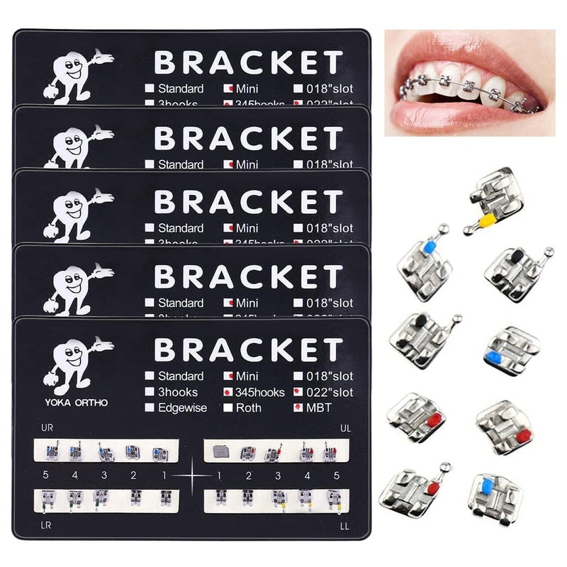 VEZE حاملات الأسنان، حاملات لتقويم الأسنان، 5 مجموعات 100 قطعة نموذج أسنان تقويم الأسنان حاملات MBT مصغرة MBT 022 فتحة قابلة للربط، 345 خطاف. - Image 1
